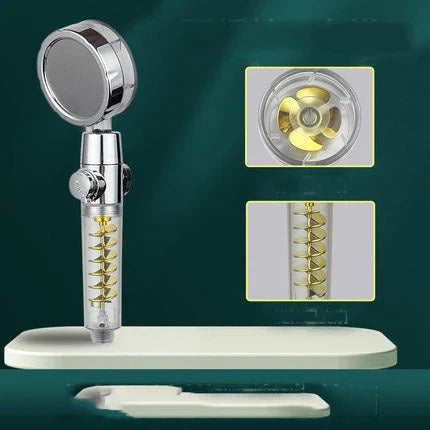 Powerful dual-turbine shower head with adjustable spray patterns and high-quality construction