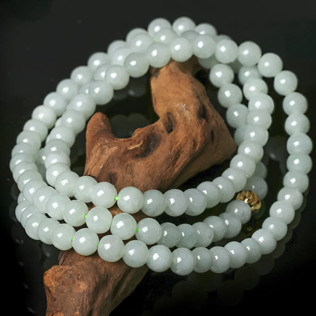 Natural jade bead necklace with round 6.5mm beads on adjustable 21-50cm chain