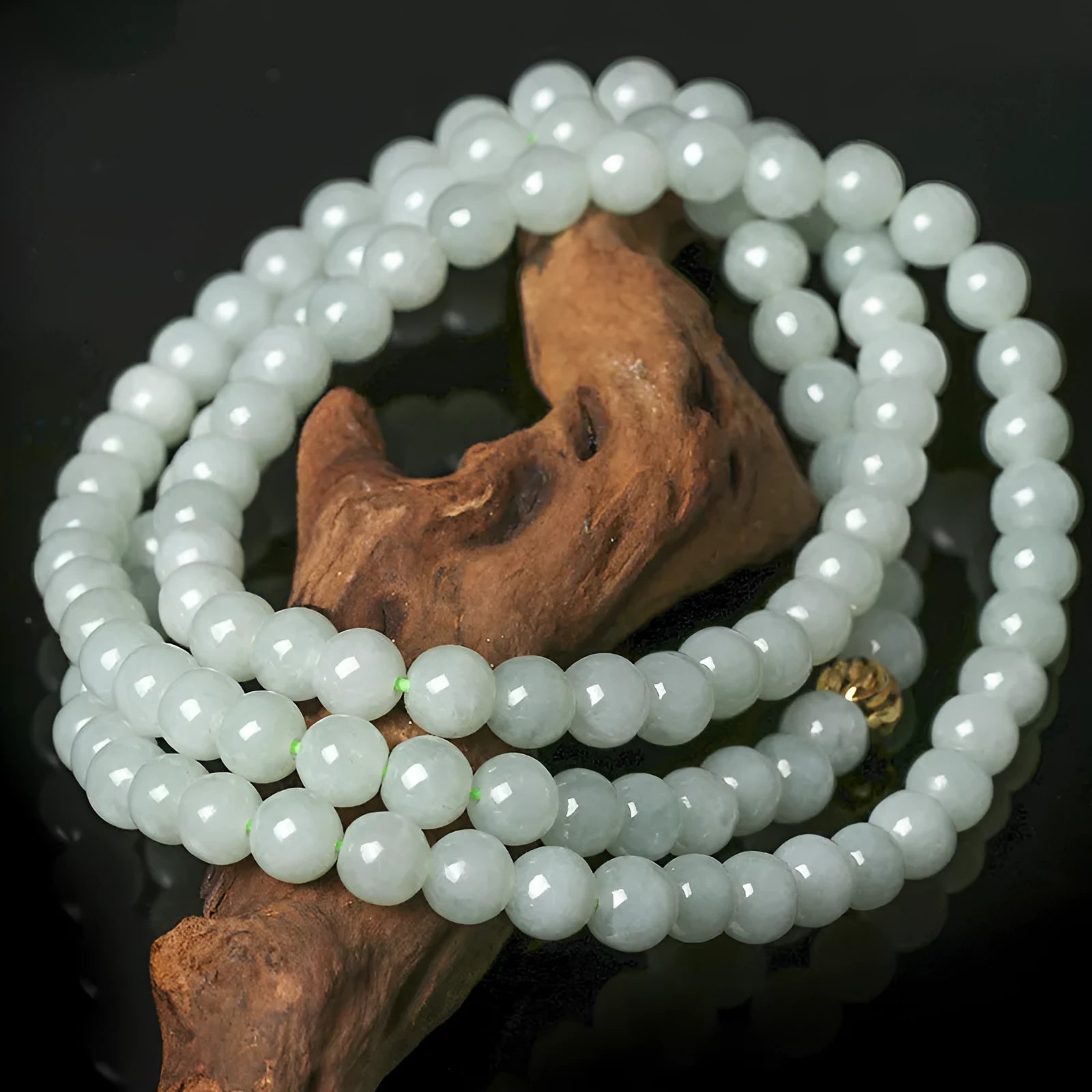 Natural jade bead necklace with round 6.5mm beads on adjustable 21-50cm chain