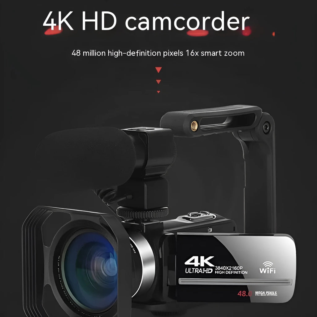 Black WIFI digital HD night vision camera with 3-inch LCD screen shown with USB cable and lens cover.