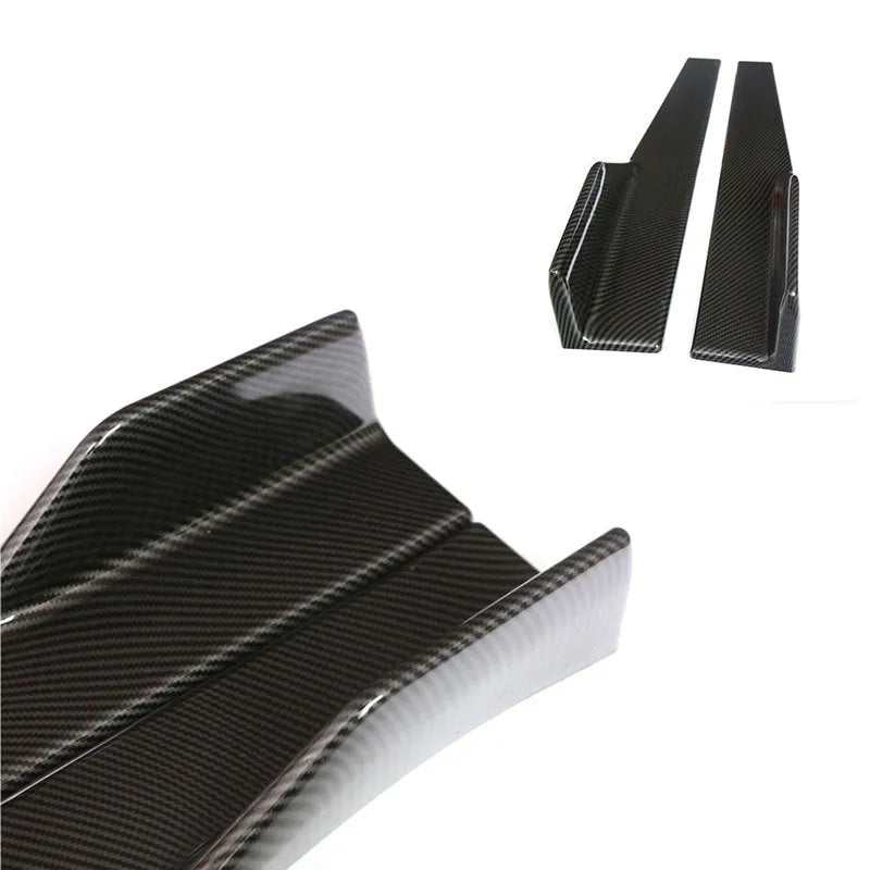 Pair of black PU side skirts 0.45m with 3D carbon fibre pattern for automobile modification