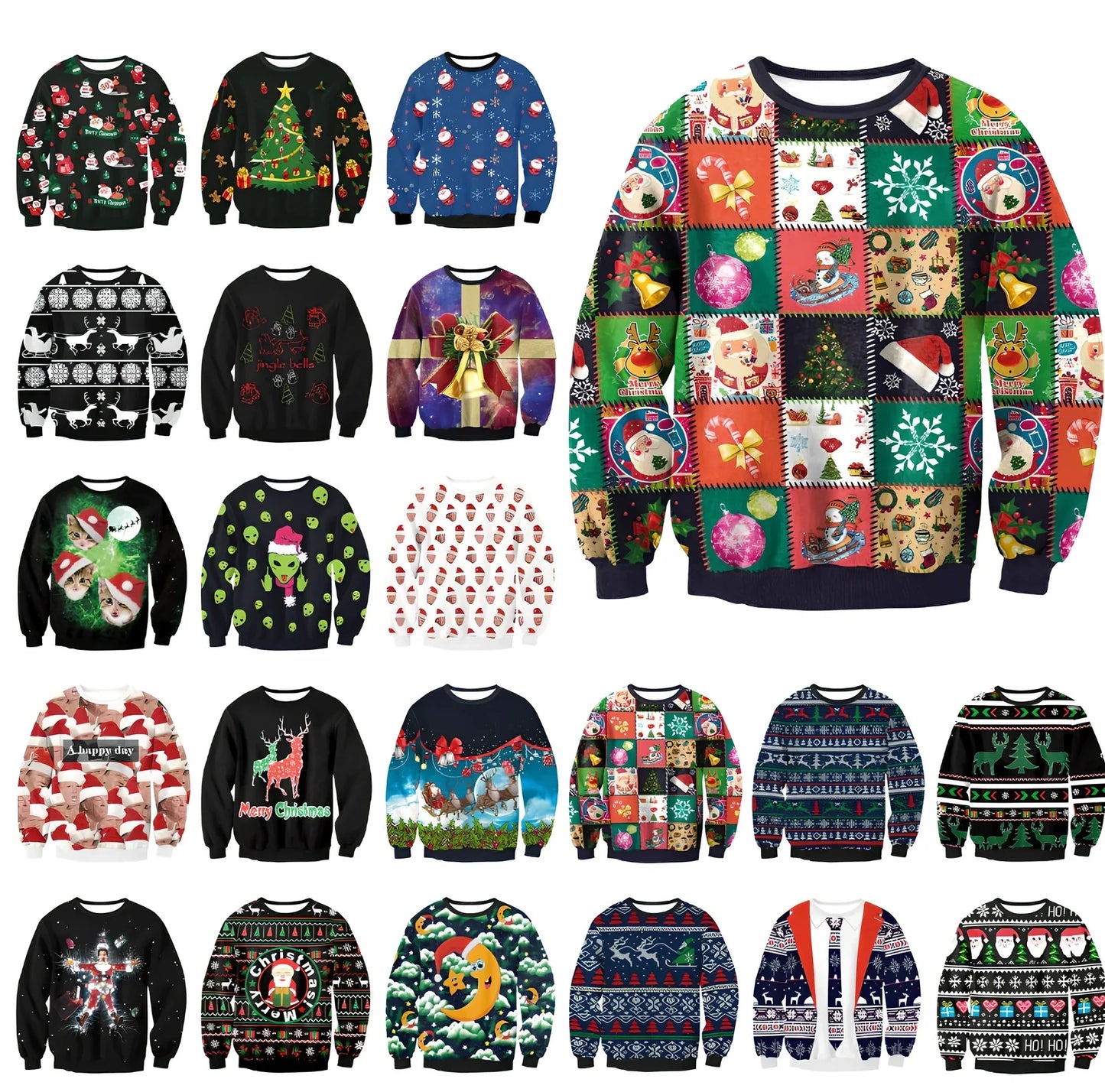 Cartoon Vacation Santa Elf pullover in cotton, full sleeves 60-70cm, O-neck for women and men, casual winter top sizes S-XL