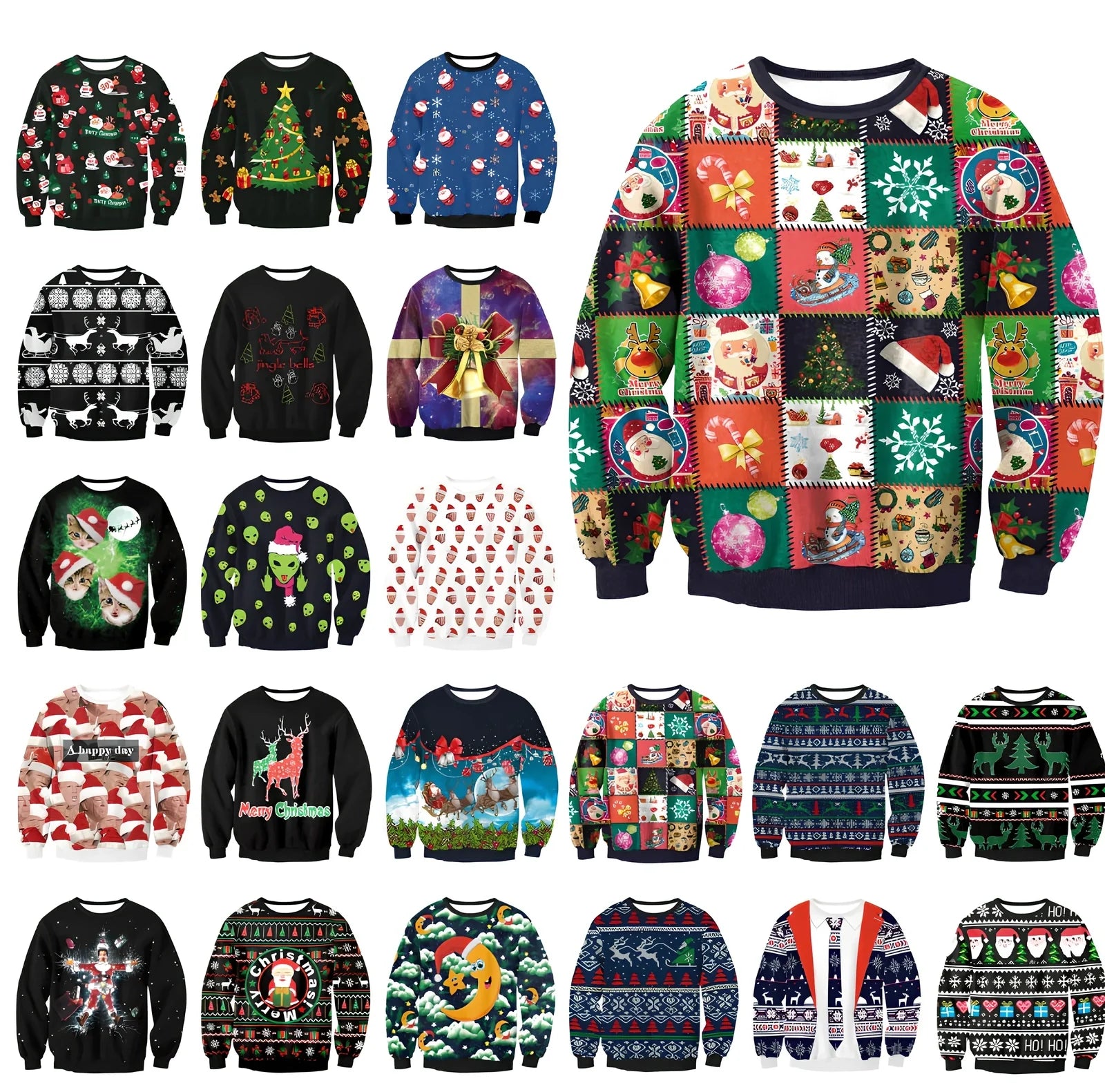 Cartoon Vacation Santa Elf pullover in cotton, full sleeves 60-70cm, O-neck for women and men, casual winter top sizes S-XL