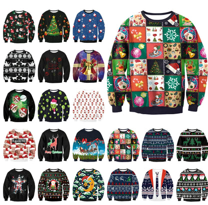 Cartoon Vacation Santa Elf pullover in cotton, full sleeves 60-70cm, O-neck for women and men, casual winter top sizes S-XL