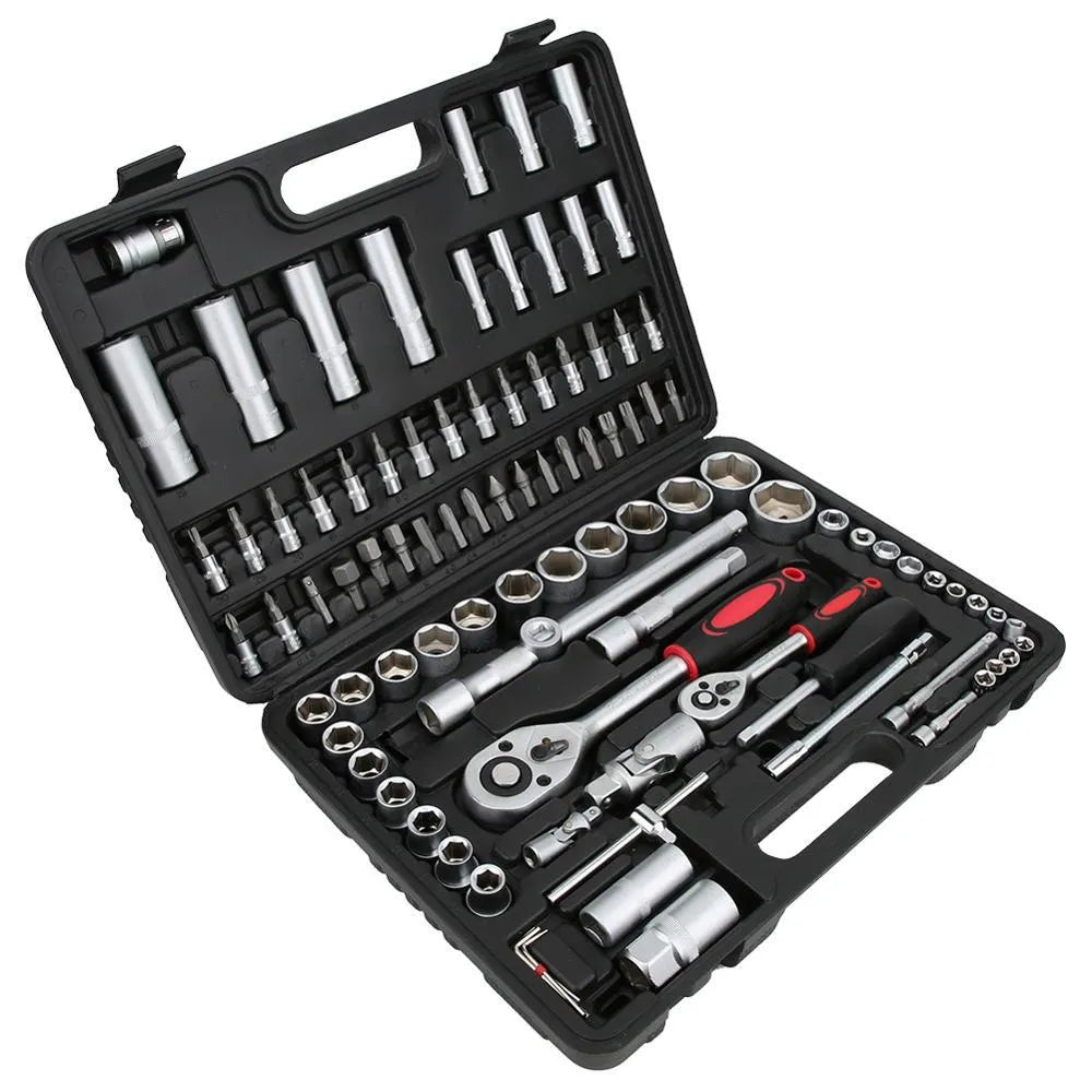 94 piece auto repair socket set in chrome vanadium steel with black storage case metric sizes