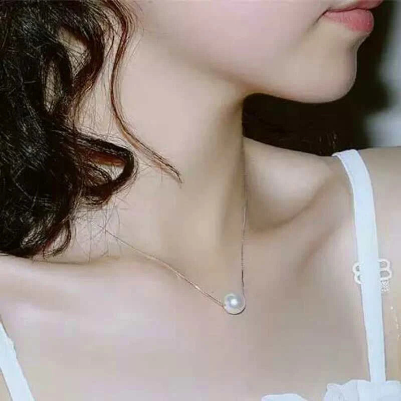 S925 sterling silver pearl clavicle chain with 45cm box chain and beaded pendant