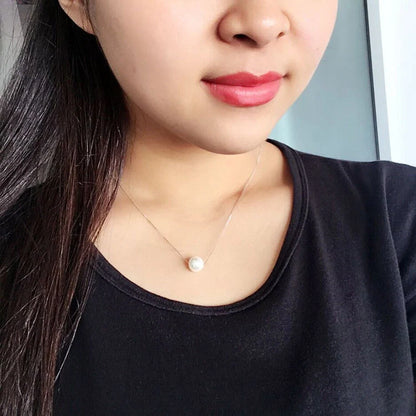 S925 sterling silver pearl clavicle chain with 45cm box chain and beaded pendant