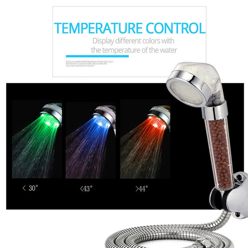 Colour-changing LED shower head with temperature sensor and high-pressure design