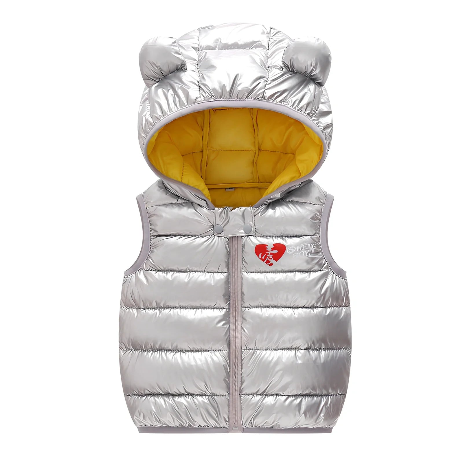 Children's blue hooded down vest, sleeveless with 70cm bust for 100cm height, polyester winter outerwear