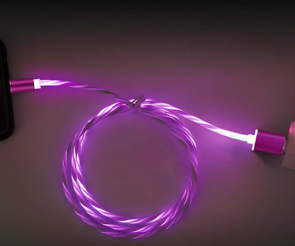 1m blue luminous magnetic USB Type C charging cable for iPhone Samsung Huawei with glowing flow design