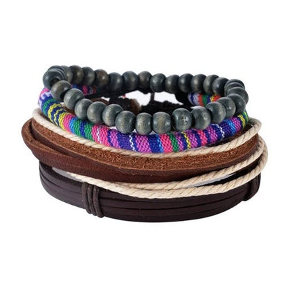 Adjustable leather bracelet with multilayer bead design for men and women