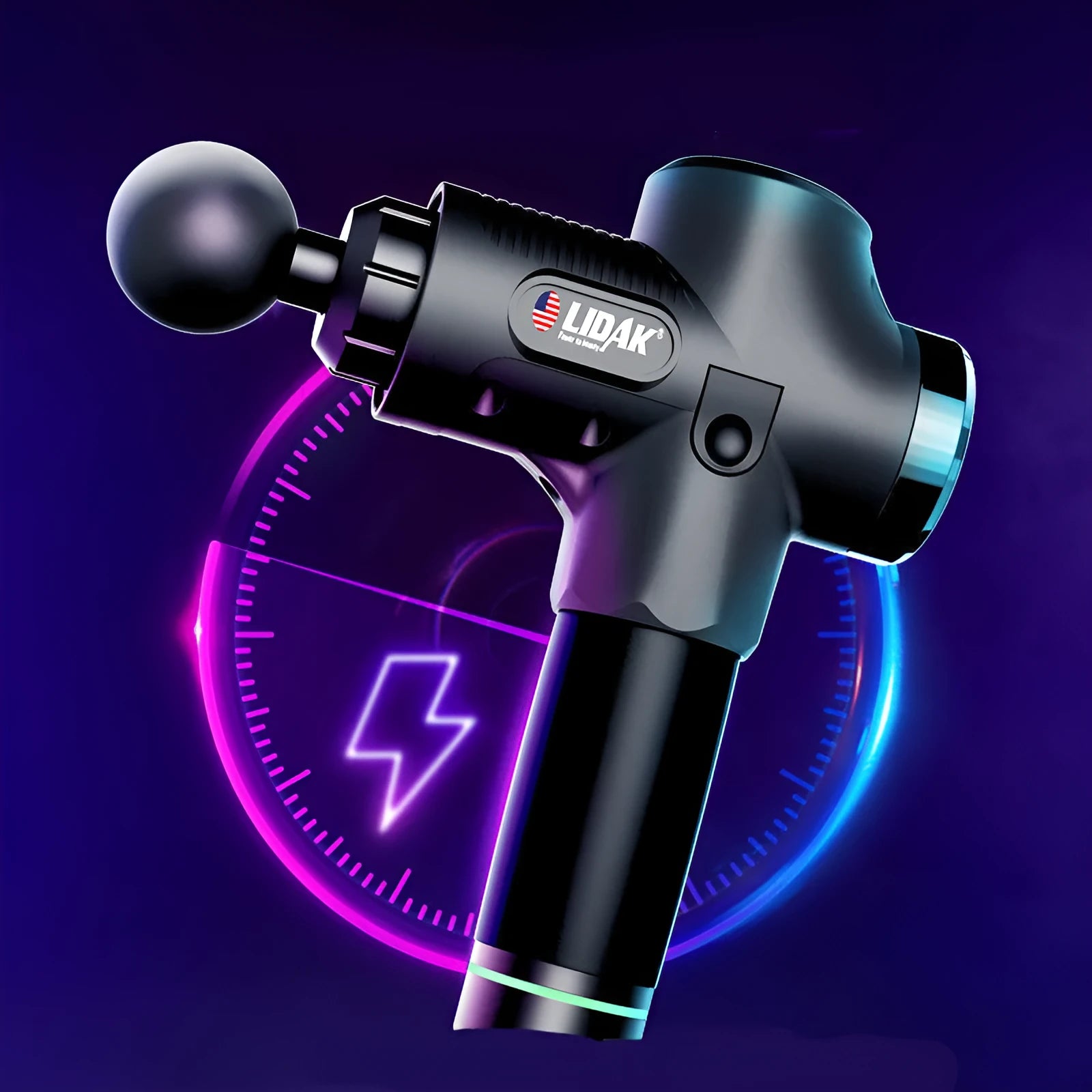 Fascia massage gun with six massage heads, 30-speed control, black colour, rechargeable battery