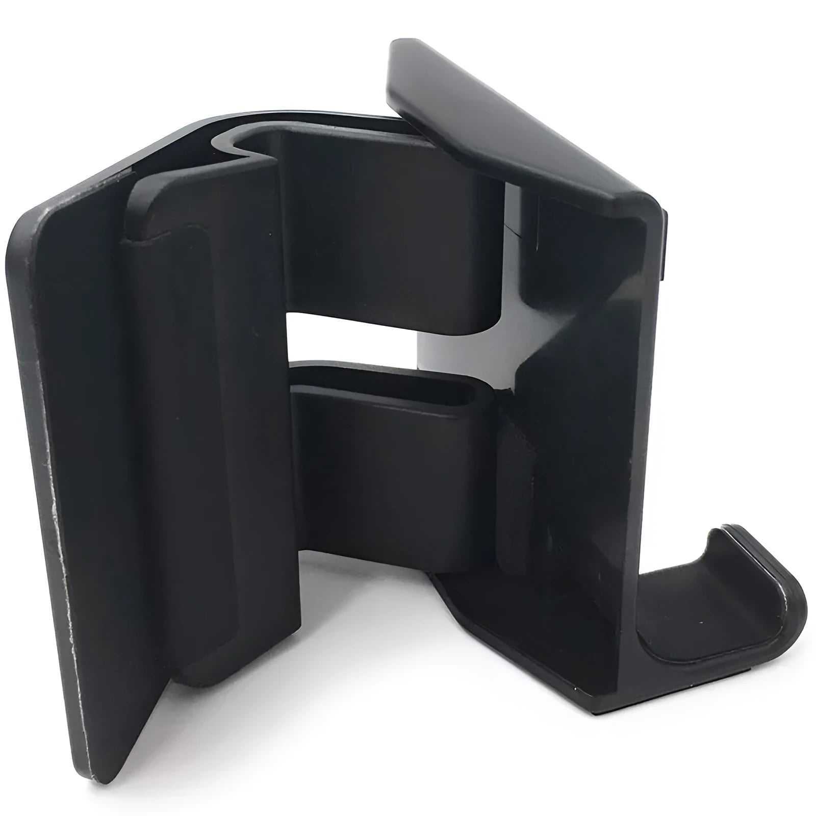 Black ABS computer mobile phone bracket attached to side of monitor with phone inserted