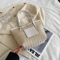 Women's straw woven shoulder bag in European retro style with three-dimensional pockets