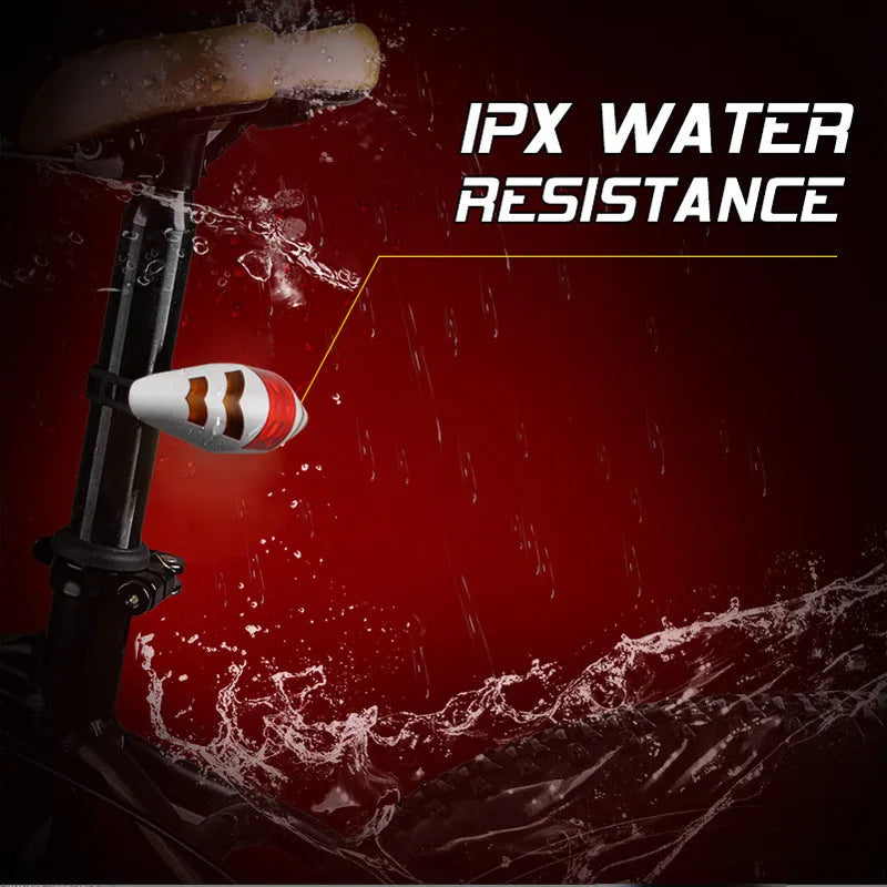 Wireless remote control bicycle taillight with directional indicators, IPX2 waterproof, black colour, installed on bicycle seat post