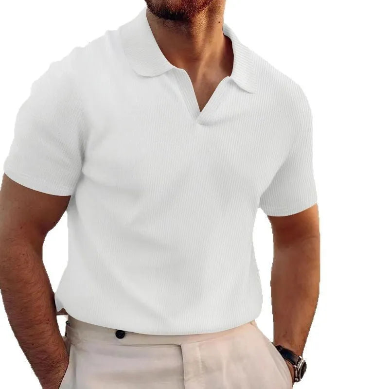 Men's slim fit lapels t-shirt in heavy waffle texture, shown in a solid colour