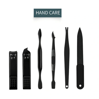 16-piece stainless steel manicure pedicure grooming kit in brown PU leather case with nail clippers and tools