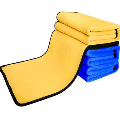 Thickened double-sided microfiber cleaning towel in yellow and grey, 30x30cm and 30x60cm sizes for lint-free car washing