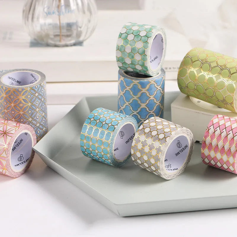 Alice in Wonderland themed bronzing and paper tape stickers in gold, blue, green, orange, pink colours