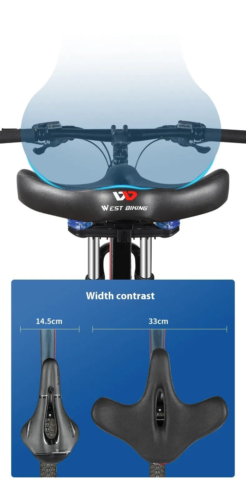 Black leather bicycle saddle cushion with thick foam padding on a bike seat.