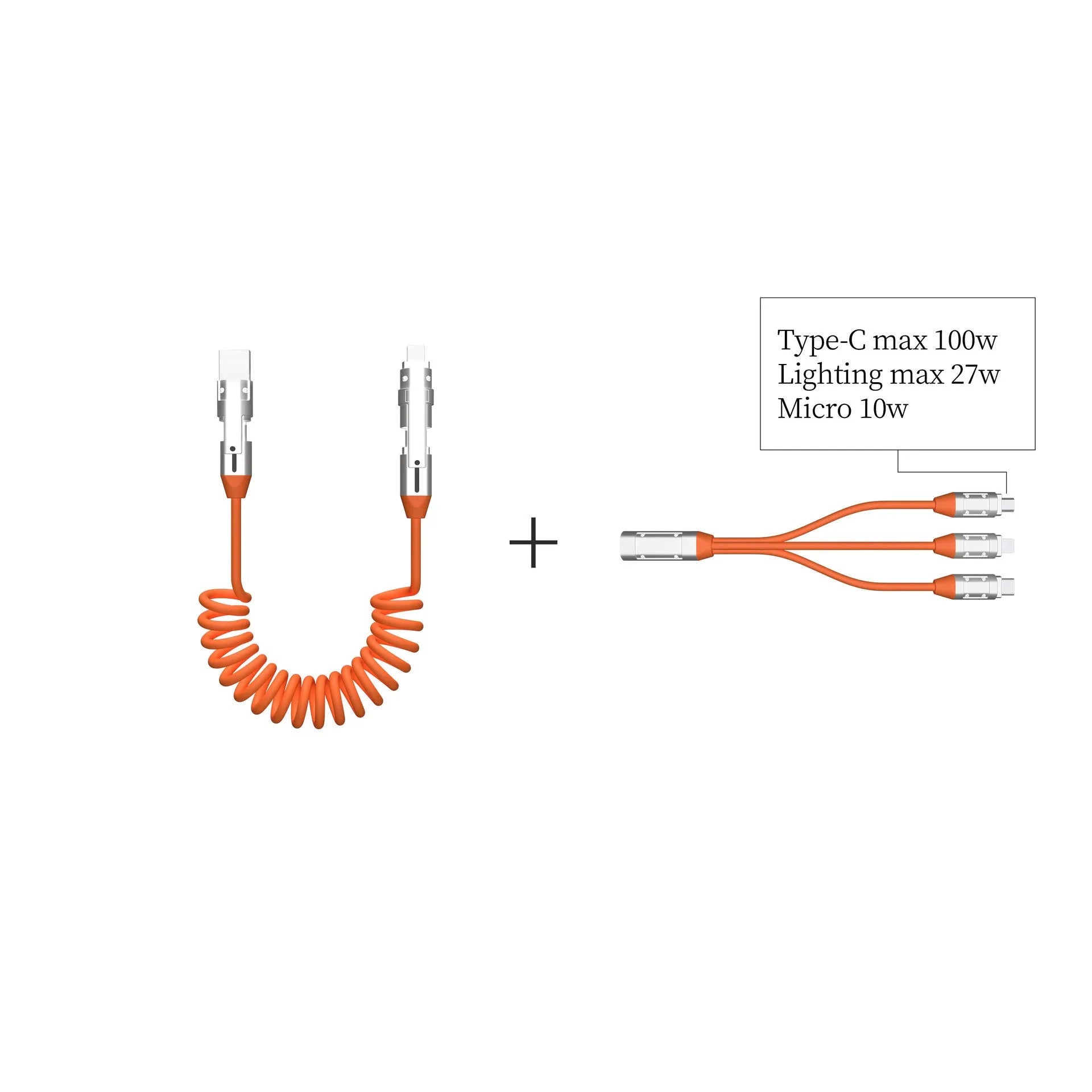 240W spring telescopic fast charge data cable, 1 metre, aluminium alloy, micro usb type c, black