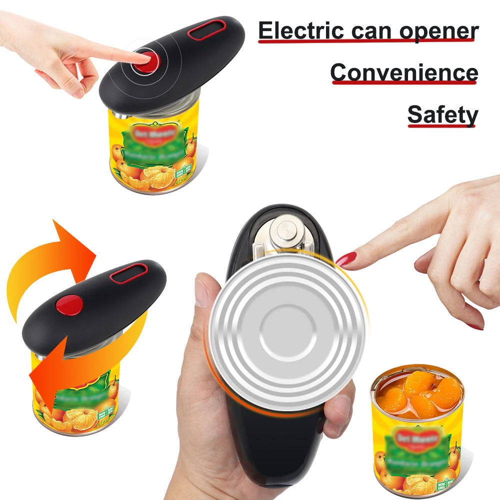 Cordless electric can and bottle opener with one-touch operation, black