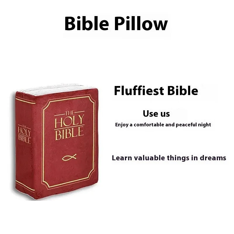 Solid-colour Christmas bible plush toy doll pillow on a chair.