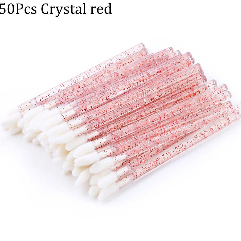 Crystal rod lip brush with synthetic fibre bristles in six colour options on white background