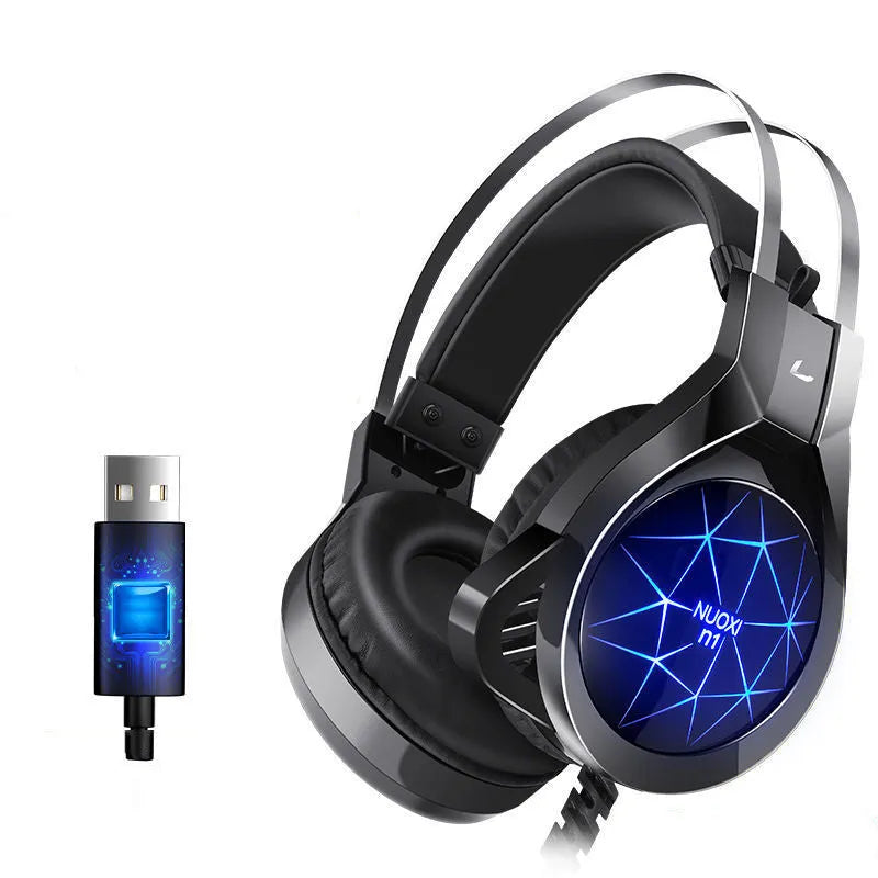 Wired gaming headset with microphone, memory foam ear cushions, and adjustable headband