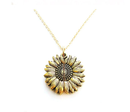 Sunflower Double Lettering Necklace in ancient gold, silver, and rose gold with adjustable chain
