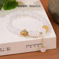 Women's natural agate bracelet with peach blossom copper components, handcrafted original design