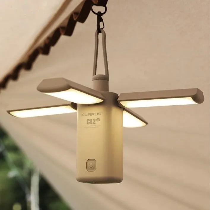 White and green rechargeable LED campsite lamp with built-in battery for outdoor use