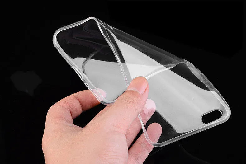 Transparent soft TPU phone case for iPhone on a table