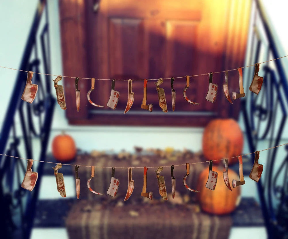 Halloween Horror Knife Flag Pulling Horror Curtain Bed Sheet with multiple spooky designs