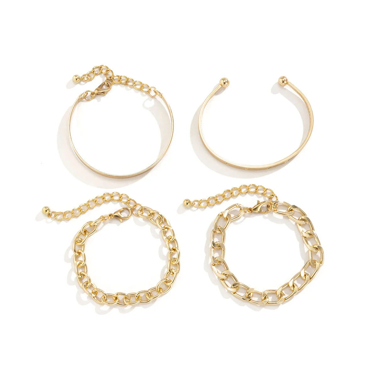 Stylish C-shaped hollow chain bracelet set in gold and silver colours, featuring a sleek and contemporary design