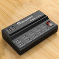 12 port USB fast charger YCYD-A19 with ABS PC fireproof housing, 13.5 x 8.5 x 3.5 cm, white, showing front panel with USB ports