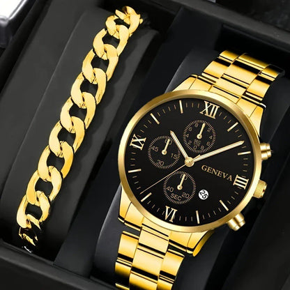 Stylish men's stainless steel quartz watch with adjustable bracelet set in various color combinations