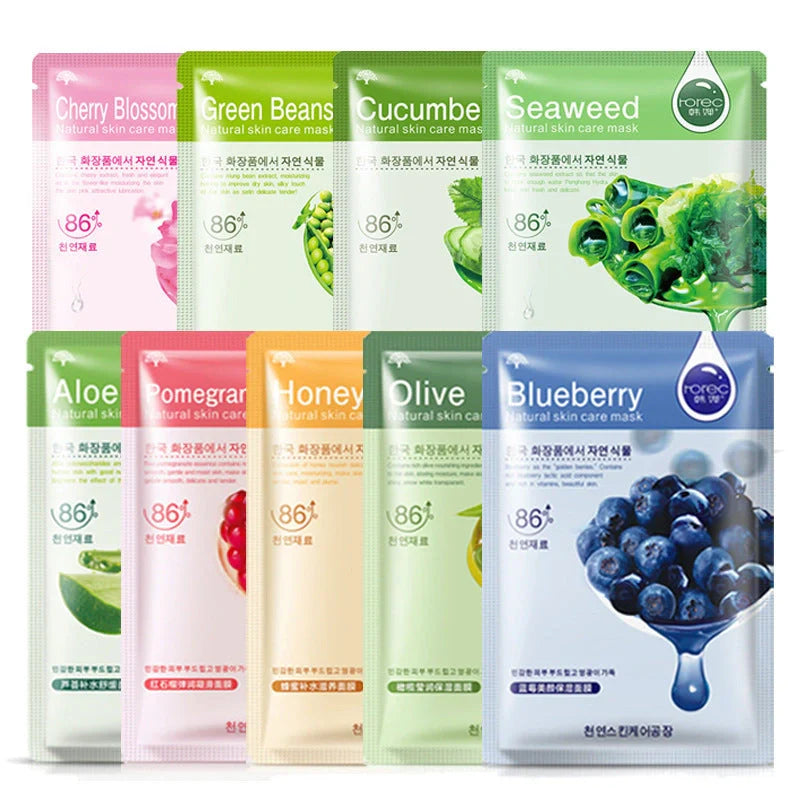 Aloe vera sheet mask on face showing 30g serum content and pre-cut eye and mouth openings