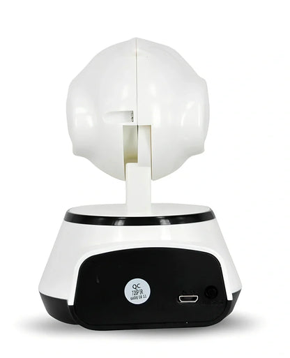 White WiFi baby monitor camera with 720P lens, pan-tilt base, and IR night vision for nursery monitoring