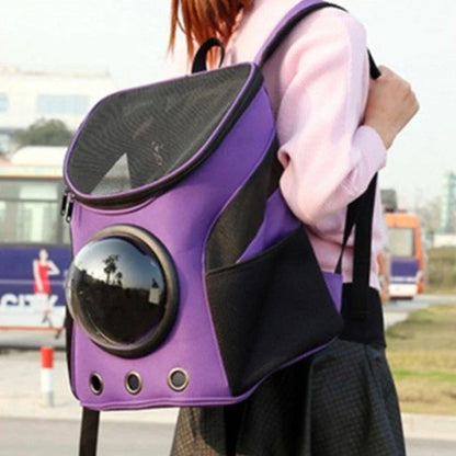 Astronaut-inspired pet carrier backpack with spacious compartment for cats and dogs