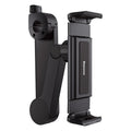 Black universal car backseat cell phone stand mounted behind seat for hands-free use