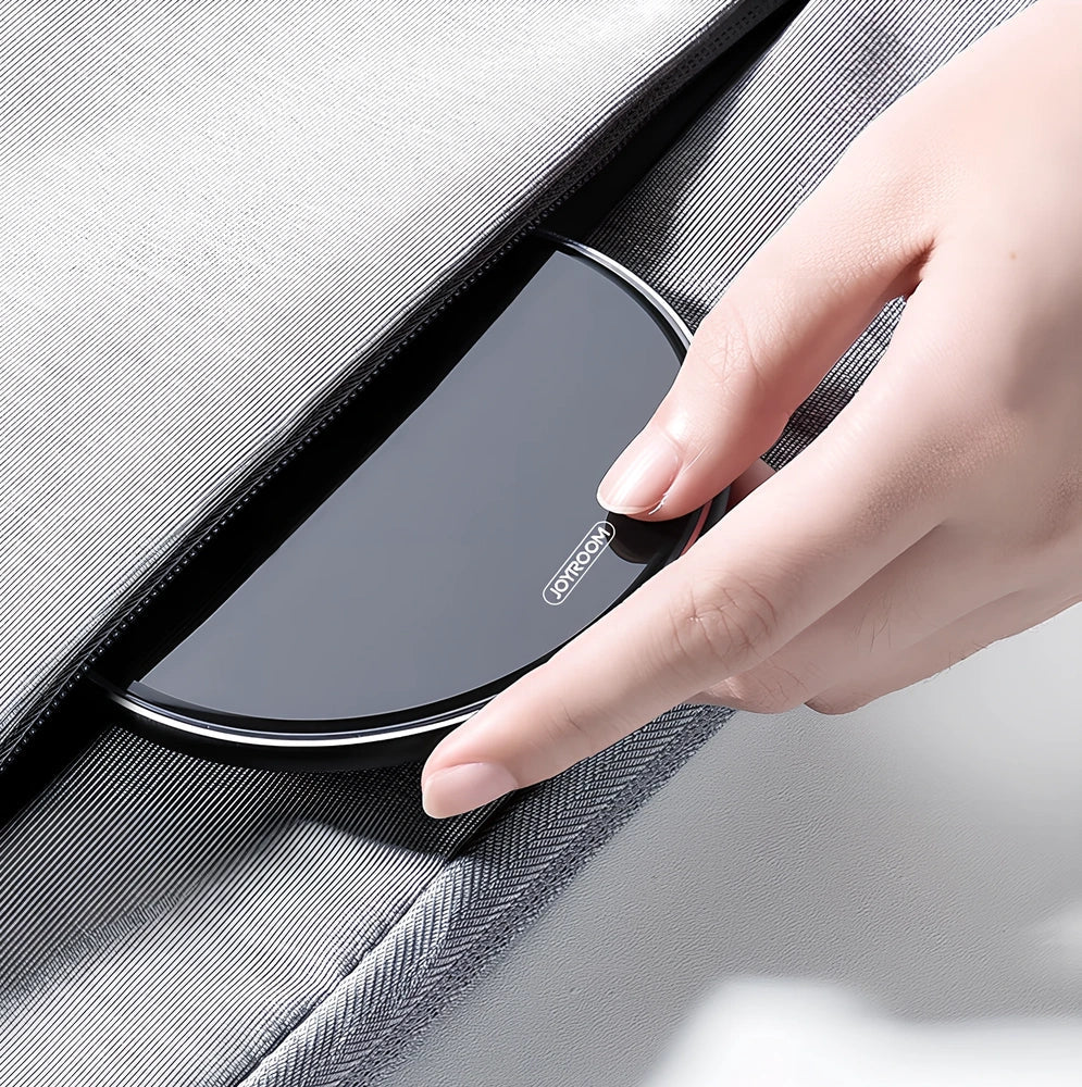 Black 15W wireless charger pad with Micro USB cable for fast phone charging