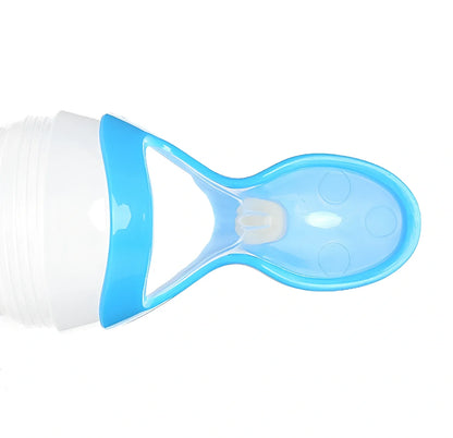 Blue baby spoon bottle feeder, 120ml capacity, food-grade silicone and PP, for 3 months semi-liquid feeding