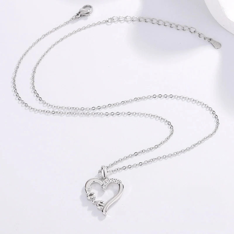 Creative Heart Design LOVE Titanium Steel Necklace with white gold finish
