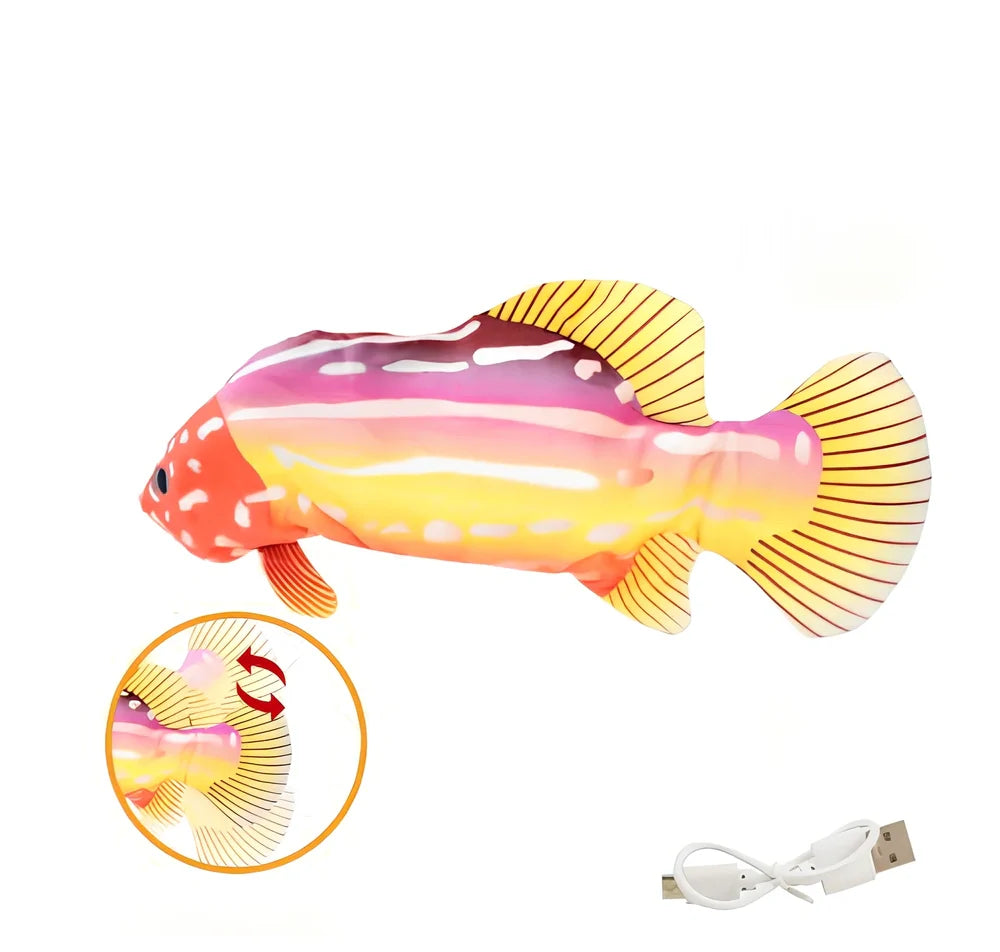 Electric flopping fish cat toy in clownfish design, 30cm long, USB rechargeable with touch sensor for play activation