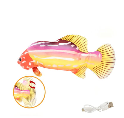 Electric flopping fish cat toy in clownfish design, 30cm long, USB rechargeable with touch sensor for play activation