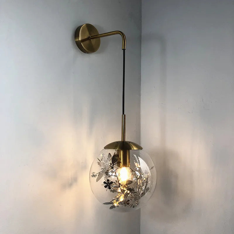 Modern glass wall-mounted LED bedside lamp in silver or gold finish