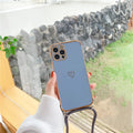 Hollow Love crossbody lanyard phone case for Apple iPhone with electroplating stripe and geometry design, TPU back cover, multiple colours