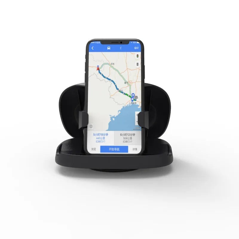 Black rotating suction cup car phone mount with universal clamp for navigation devices