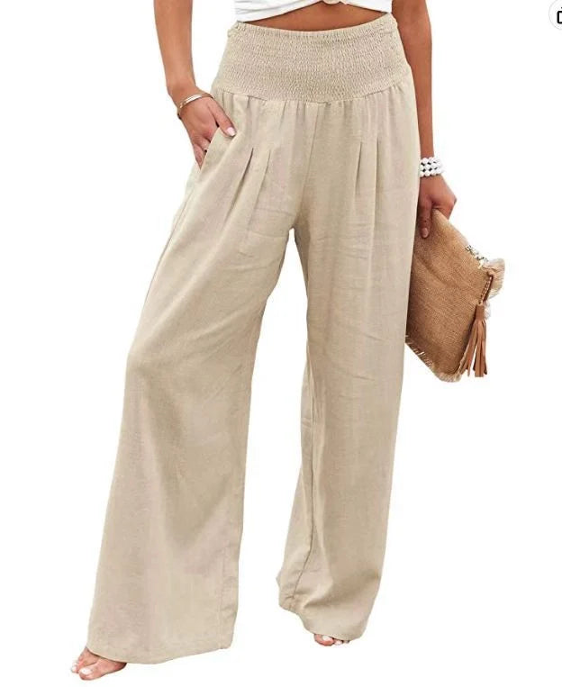 Women's wide leg cotton linen trousers in various colours